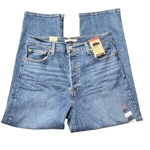 Levis Womens Ribcage Straight Ankle High Rise Button Fly Jeans Sz 32 NWT Denim‎